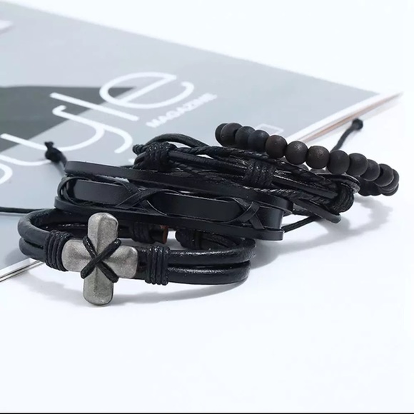 Men’s Genuine Leather Layered Bracelet - Picture 3 of 4